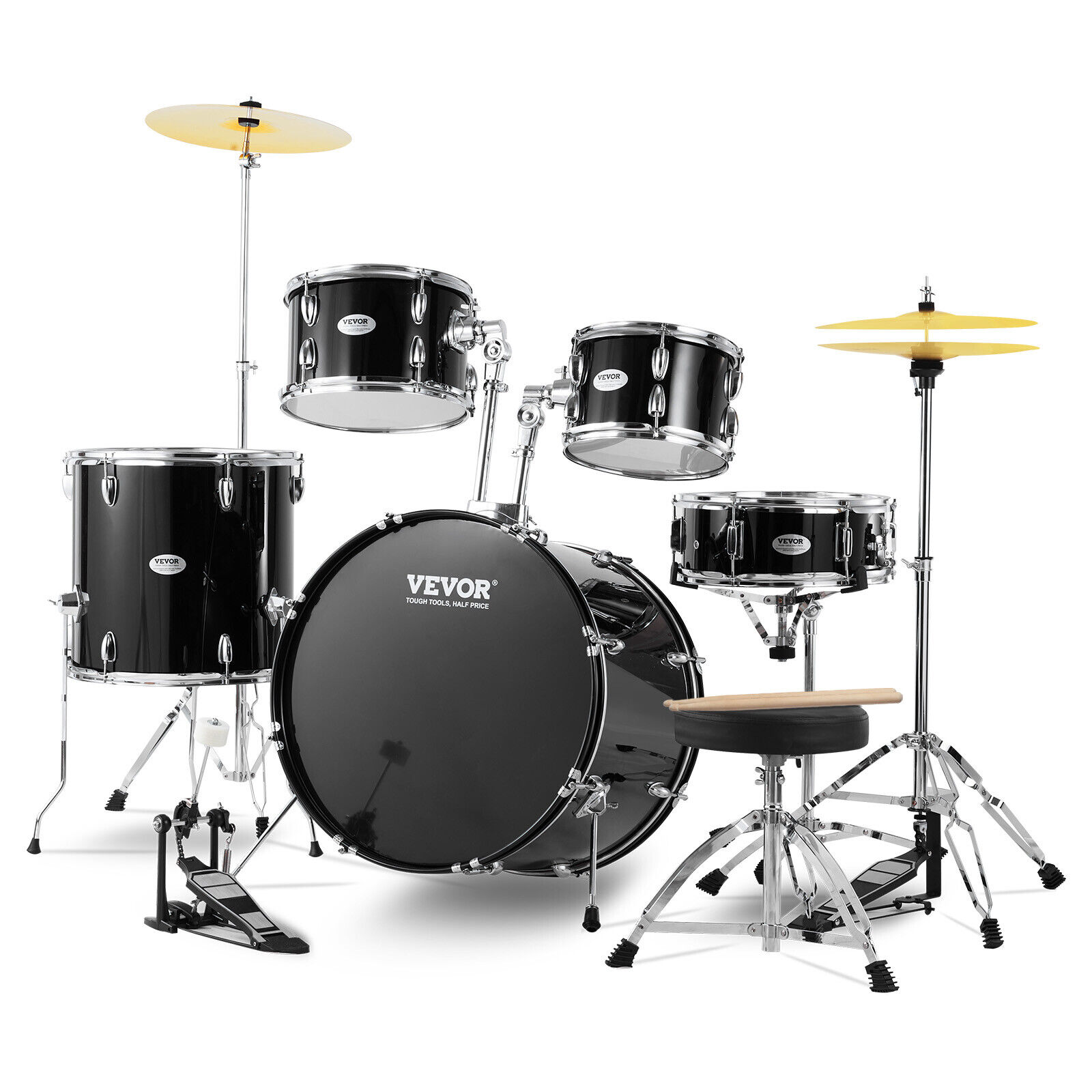 VEVOR Adult Drum Set 5-Piece 22 in Complete Full Size Drum Kit with Throne Stand