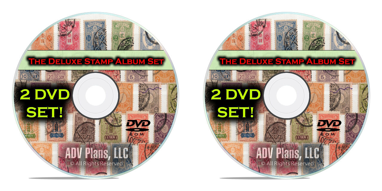 34,000 Printable Stamp Album Pages, US + World Stamps, Complete Color Set, 2 DVD