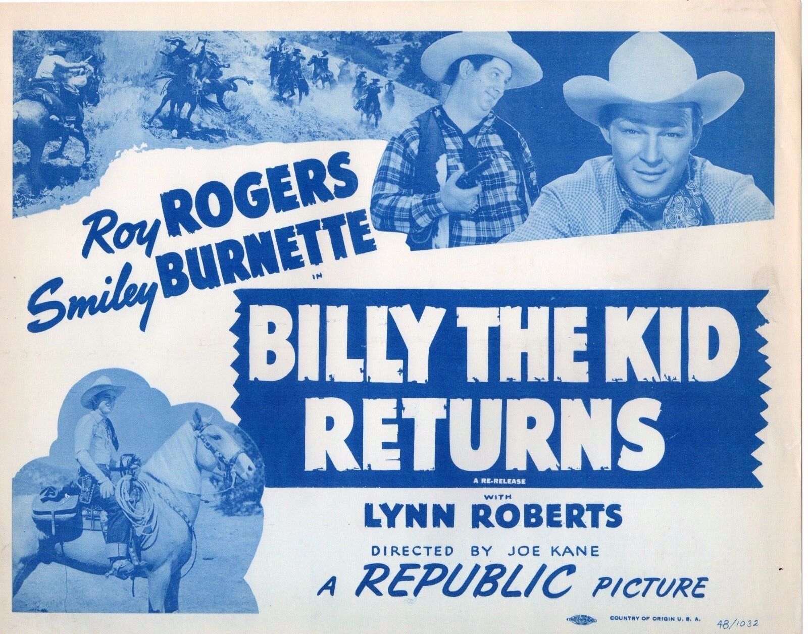 ROY ROGERS SMILEY BURNETTE BILLY THE KID RETURNS  RE1948 11x14\