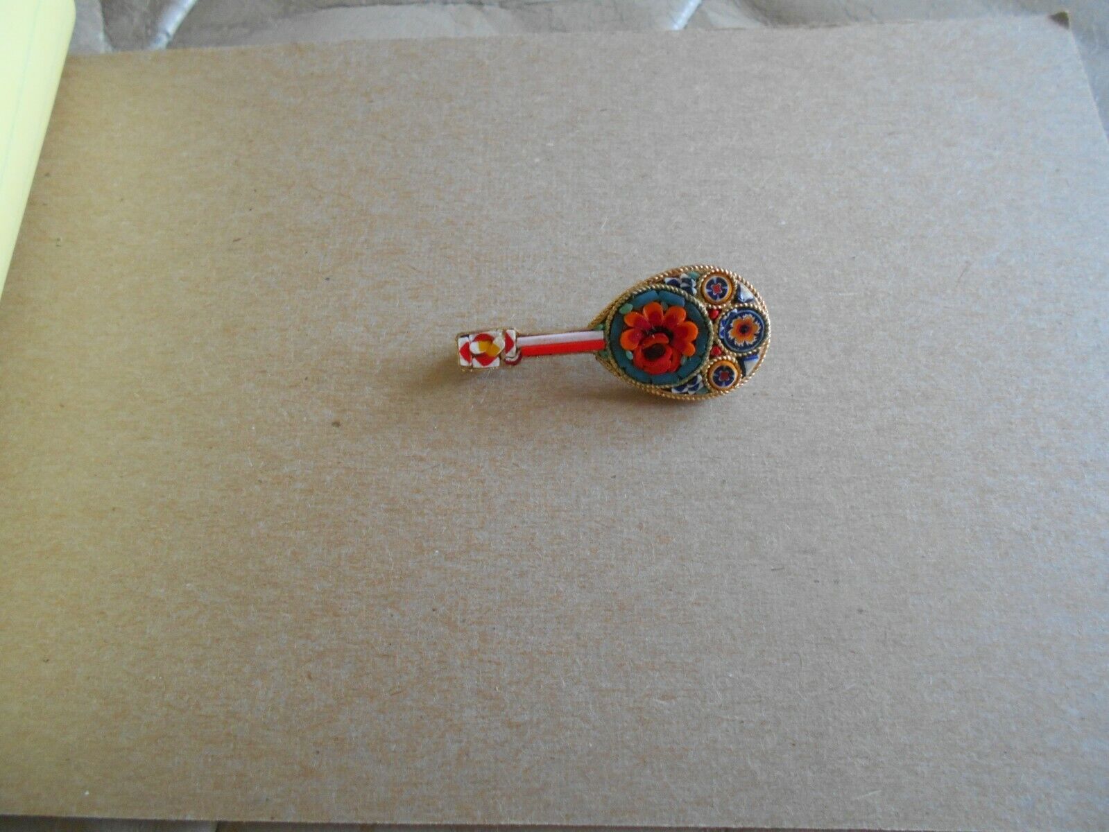  Vintage Enamel Mandolin Floral  Pin