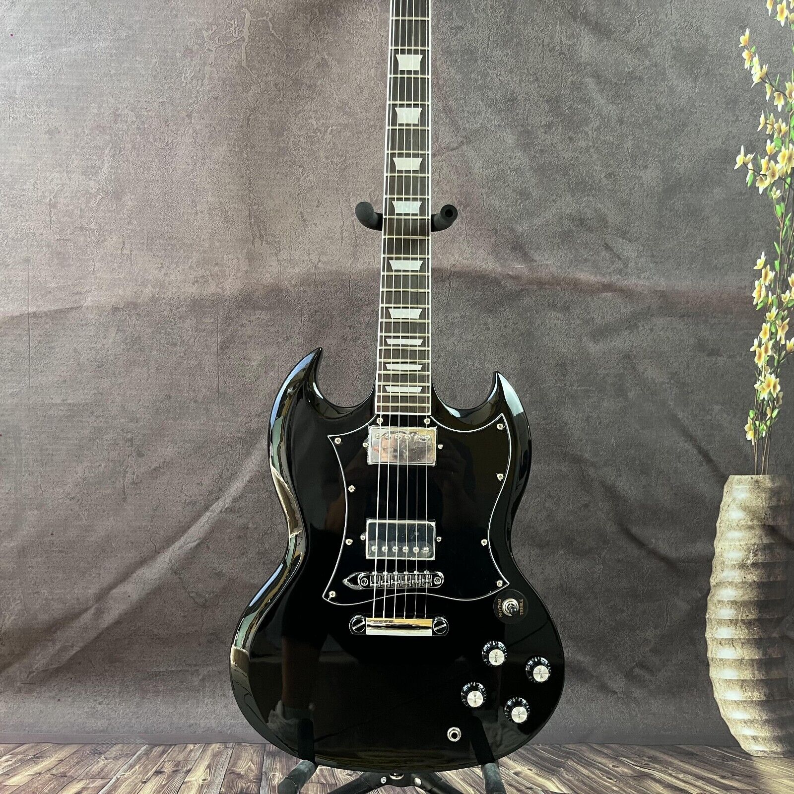 Customized black SG electric guitar chrome plated Shipment from US warehouse