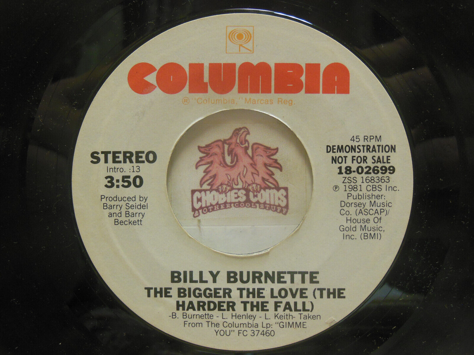 Promo Billy Burnette – The Bigger The Love / Same, 45 RPM VG (KI)