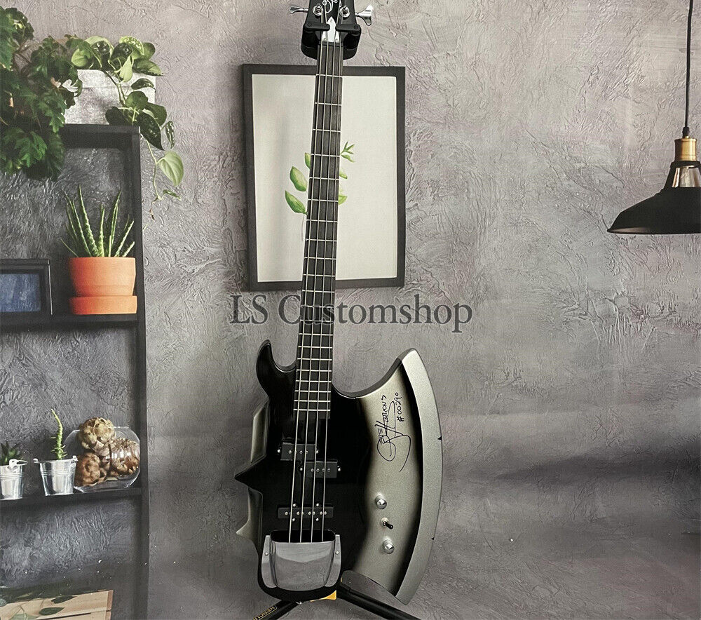 Gene Simmons Signature Axe Bass Electric Bass Guitar 4 String Silver Burst