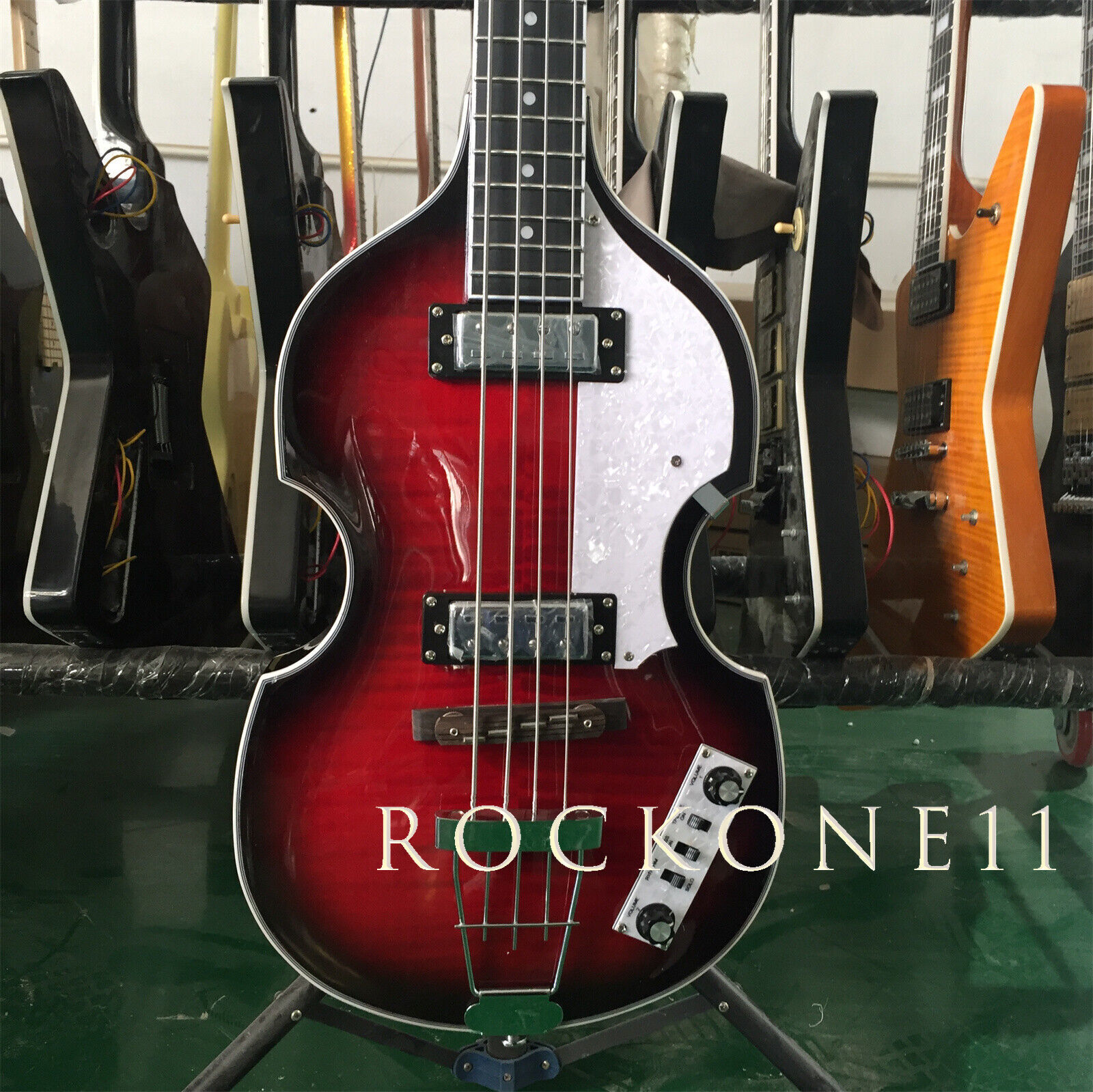 4 String Hofner Hollow Body Red Violin Electric Bass Flamed Maple Top Maple Neck