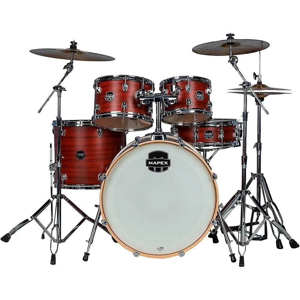 Complete 5-Piece Drum Set With Hardware & Cymbals Redwood 