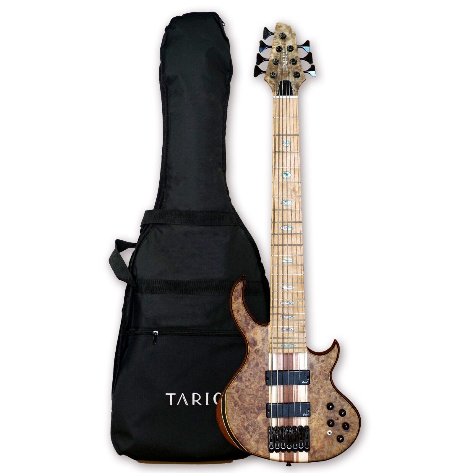 7 String Electric Bass Guitar Burl poplar top Millettia Laurentii Okoume body