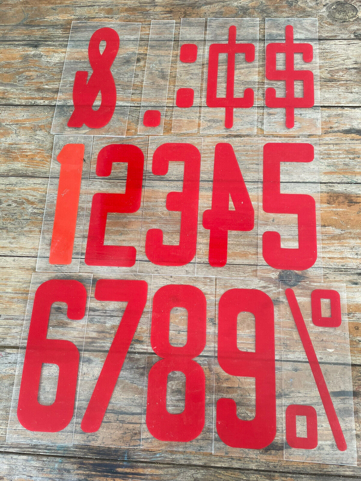 Vintage Retro Gas Station Plexiglass Numbers 1-9 & Symbols $&% ~ 9 Inches Tall