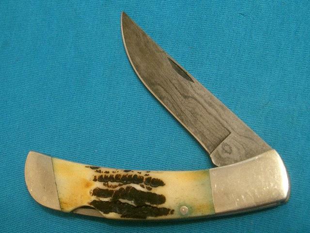 VINTAGE BEAR MGC USA STAG DAMASCUS GRIZZLY LOCKBACK FOLDING HUNTER KNIFE KNIVES