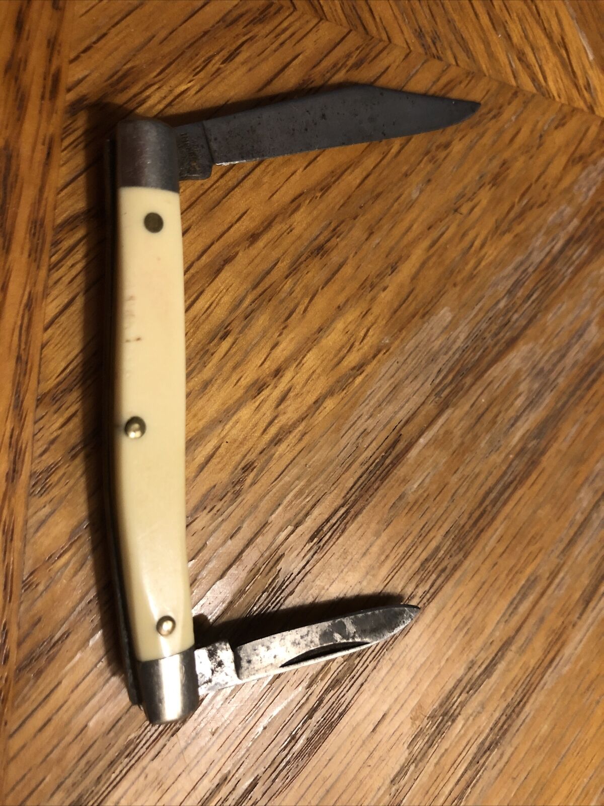 Vtg Frontier Imperial 40P2 Folding Pocket Knife 2 Blade Pen 3 Pin Bone Handle