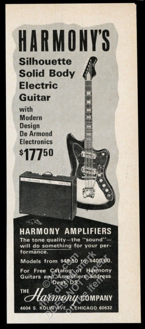 1966 Harmony silhouette electric guitar and amp photo vintage print ad