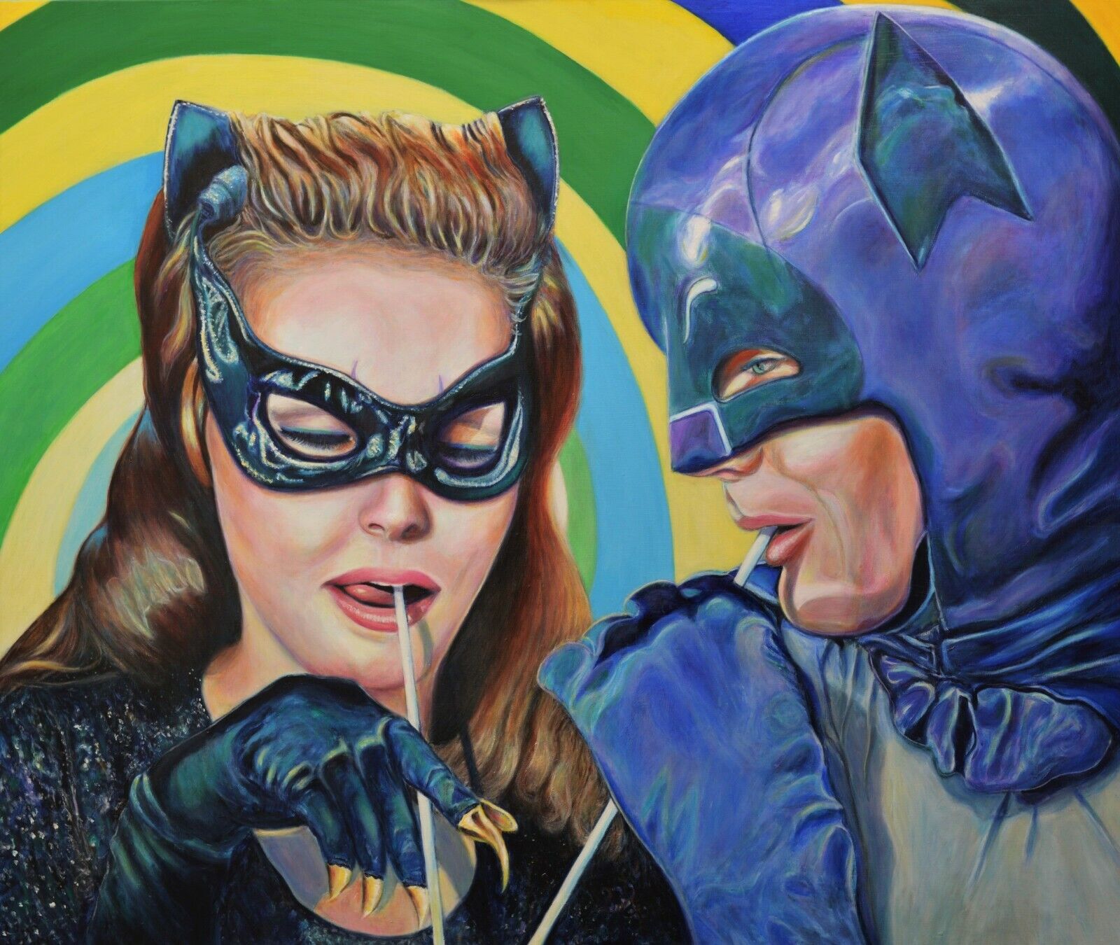 Original Painting on canvas Batman and Catwoman art by Sergio Paul Ianniello