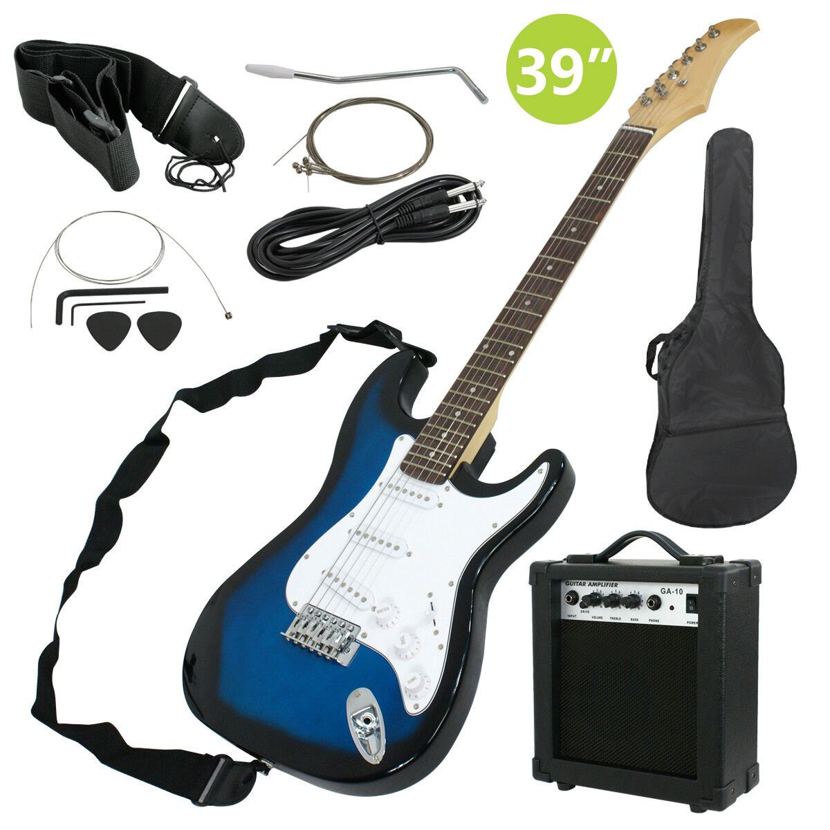 Blue Electric Guitar  Full Size with Amp, Case and Accessories Pack Beginner