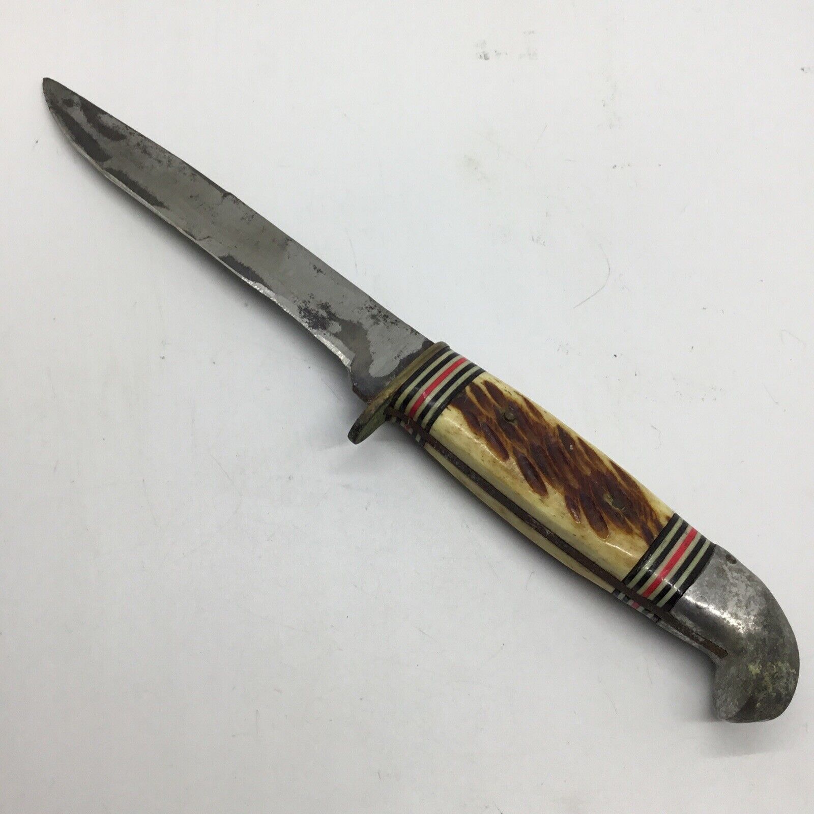 8” VINTAGE FIXED BLADE KNIFE BONE HANDLE