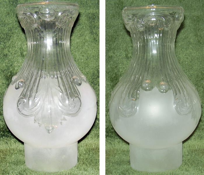 Princess Feather Clear Glass Oil Lamp Chimney 3 Inch Etched Base 2 Or 3 Burner For Sale