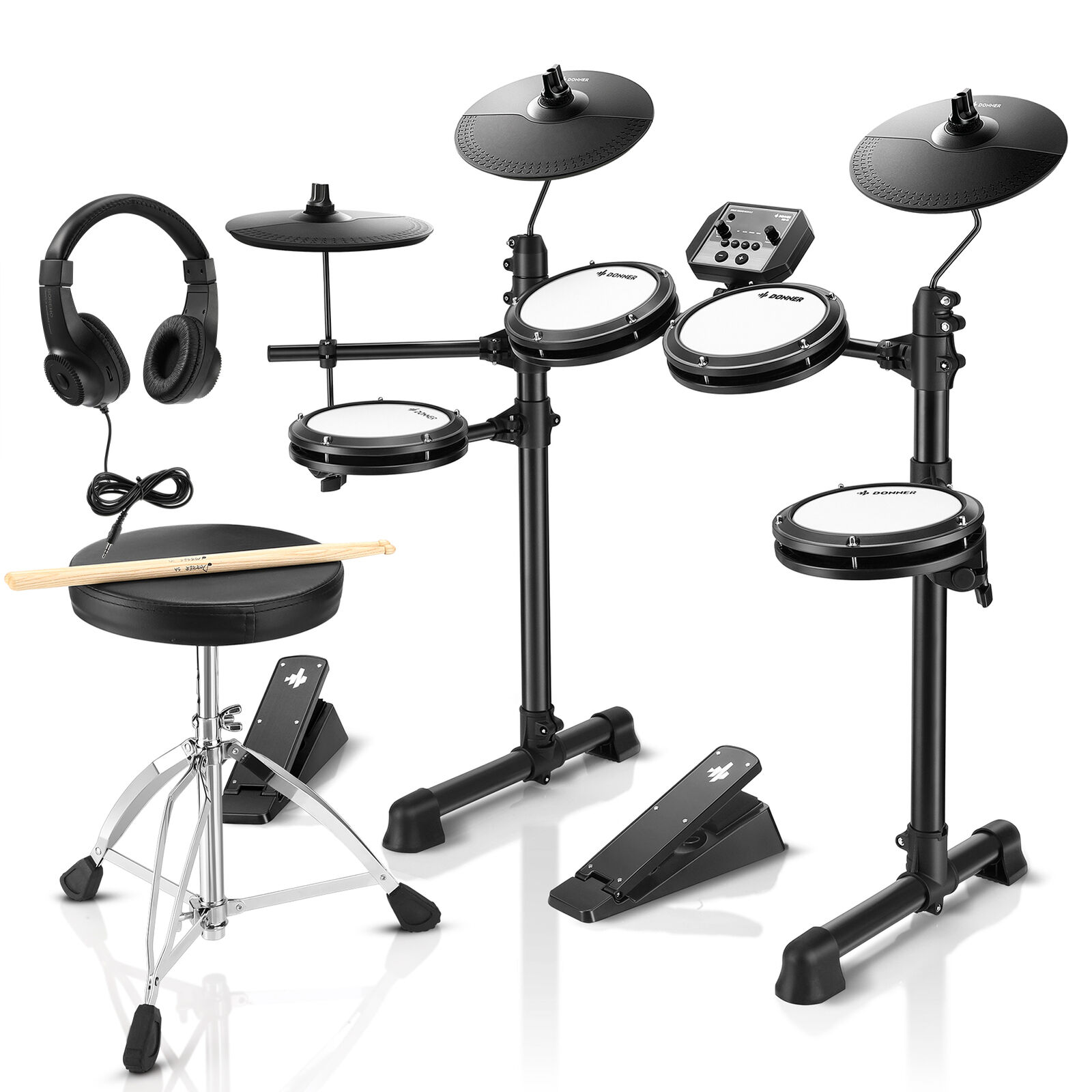 Donner DED-80 Electric Drum Set Quiet Mesh Pad Electronic Drum Kit With Throne