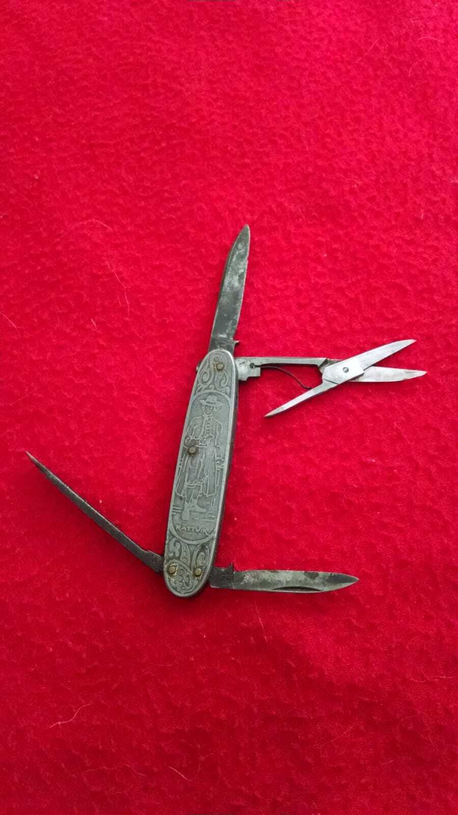 Vintage Rattvik Sweden 2 Blades Folding Knife With Nail File and Scissors