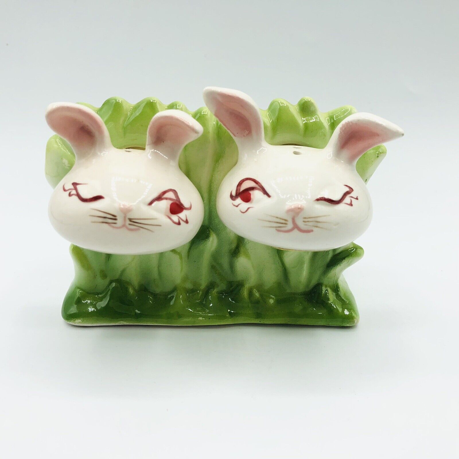 Vintage Holt Howard Japan Ceramic Bunny Rabbit Napkin Holder Salt Pepper Shakers